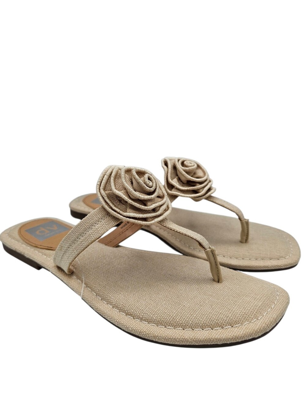 DV by Dolce Vita Jasmin Tan Rosette Thong Canvas Sandals NWOT 8.5